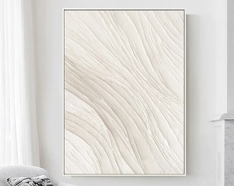 White Beige Line Textured Art White Beige 3D Textured Wall Art Modern Abstract Painting Minimalist Art Acrylic Paintings For Living Room