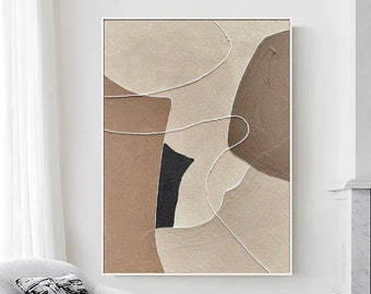 Large Beige Brown Abstract Painting: Modern Wabi Sabi Wall Art