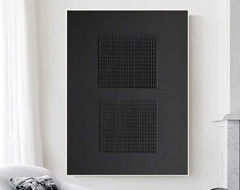 Gran pintura texturizada 3D negra: arte mural minimalista bohemio