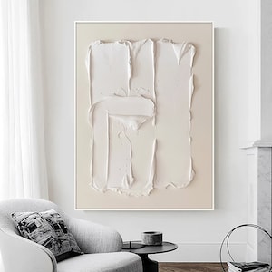 Beige & White 3D Plaster Painting: Minimalist Nordic Textured Wall Art