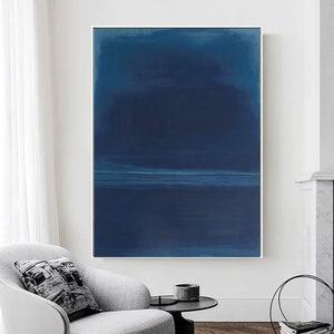Large Blue Abstract Painting: Minimalist Boho Wall Art