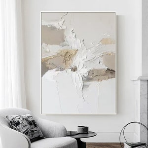 Wabi Sabi Textured Canvas Art: Beige White 3D Plaster Painting