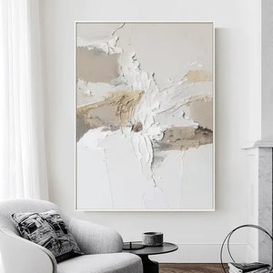 Wabi Sabi Wall Art Beige and White 3D Textured Wall Art White Texture Canvas Plaster Painting Abstract Minimalist Art Modern Nordic Wall Art