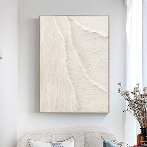 Large Beige 3D Texture Painting Beige Canvas Art Wall Decor Beige Textured Art Beige Artwork White Painting Minimalist Modern Living Room