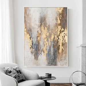 Beige Gold Abstract Painting: Modern Minimalist Wall Art