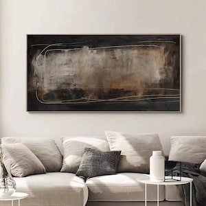 Black Beige Abstract Painting: Wabi Sabi Modern Canvas Wall Art