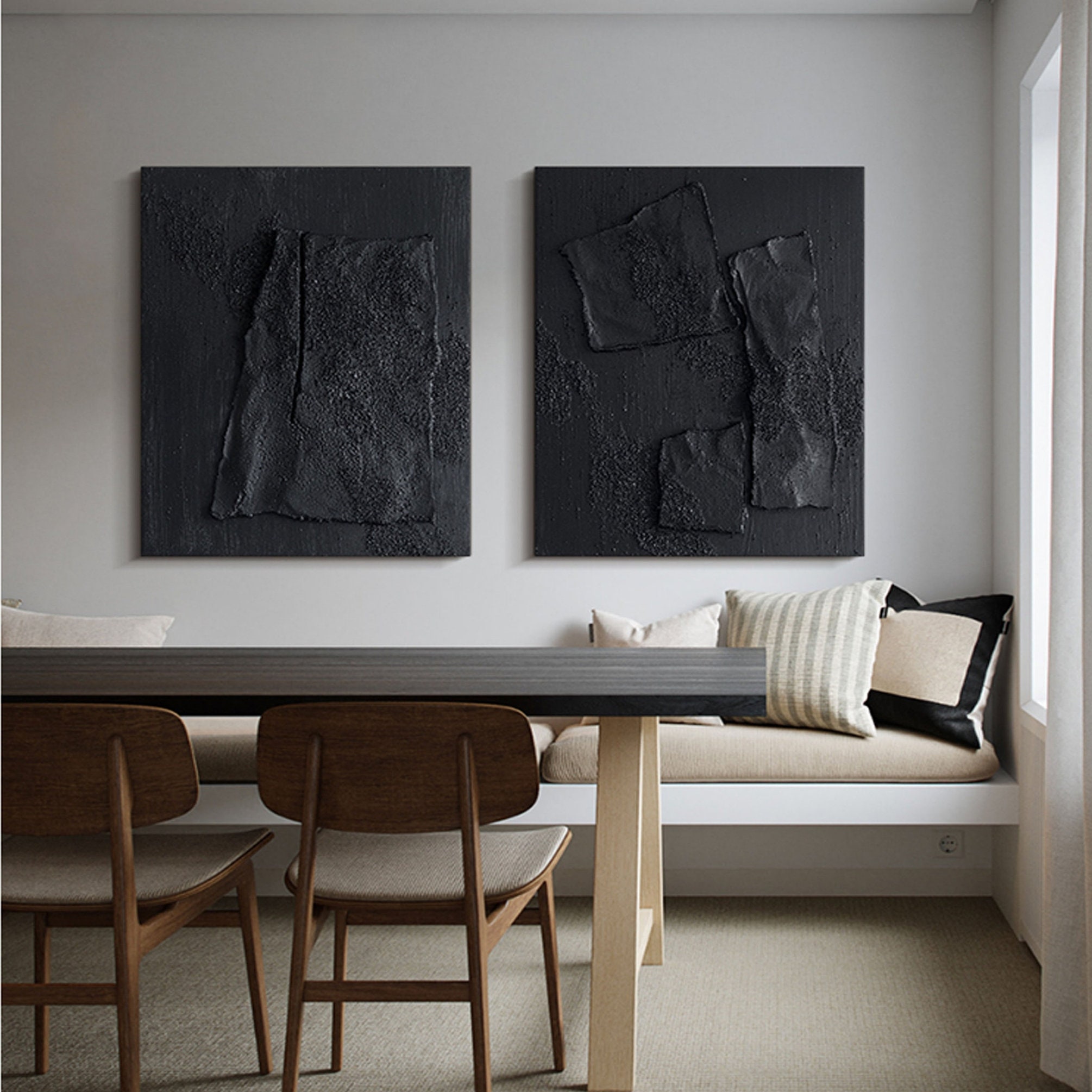 Black Textured Abstract Painting Set: Minimalist Wall Art - Etsy