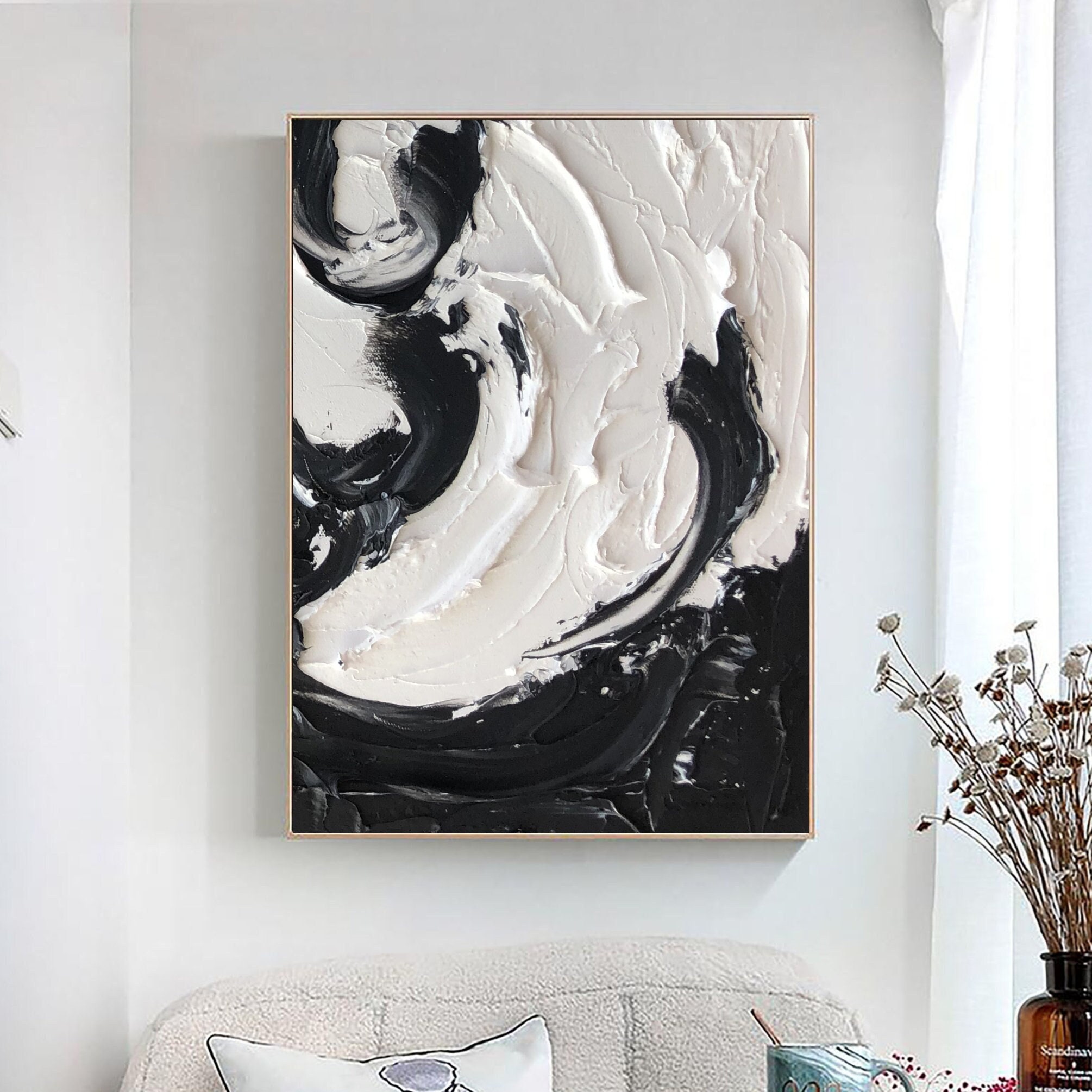 Textured Black and White Abstract Painting: Modern Minimalist Wall Art ...
