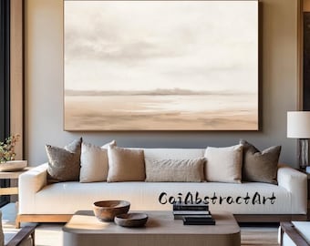 Boho Beige Coastal Sky & Sea Textured Abstract Artwork