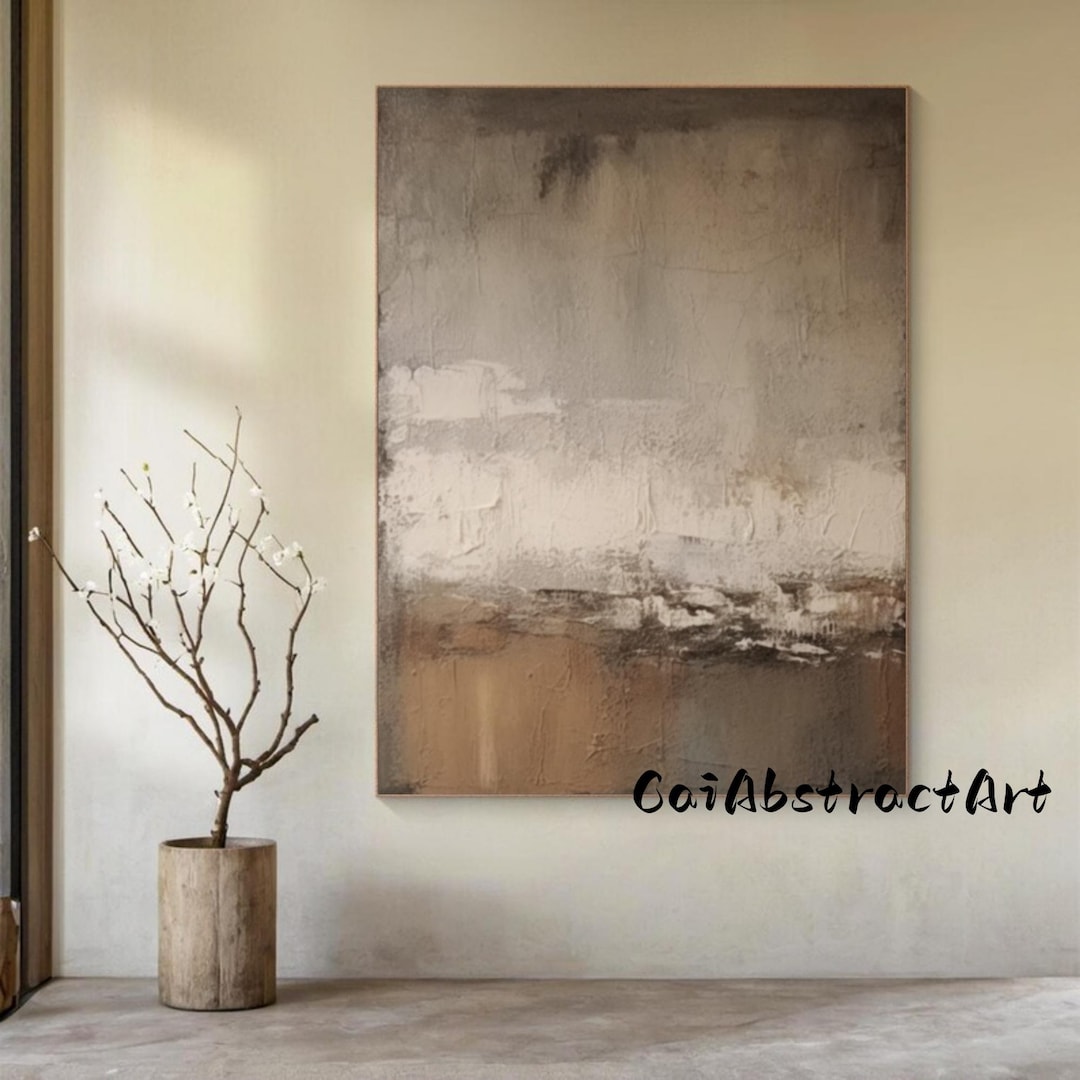 Large Beige Abstract Painting: Textured Wabi Sabi Wall Art - Etsy