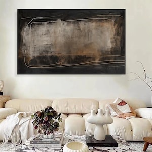 Black Wabi Sabi Wall Art Black Beige Abstract Painting Beige Minimalist Canvas Art Large Neutral Modern Boho Wall Decor Living Room Wall Art image 4