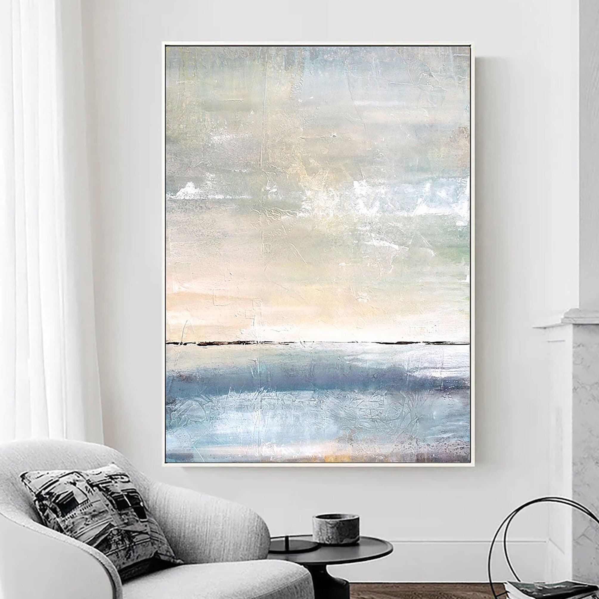 Large Original Sea Abstract Oil Painting Blue Painting Gray painting Sky Landscape Painting Ocean Canvas Painting Living Room Wall Art