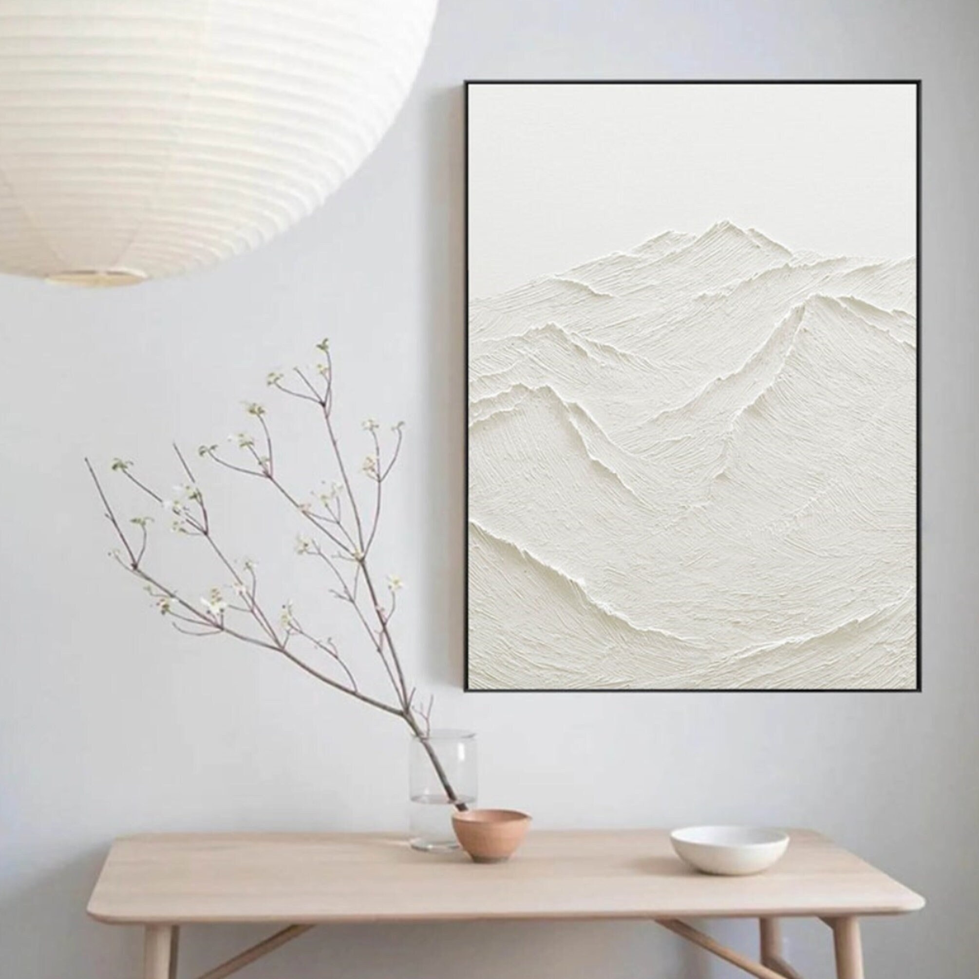 Large White Abstract Painting 3D White Texture Painting Mountain