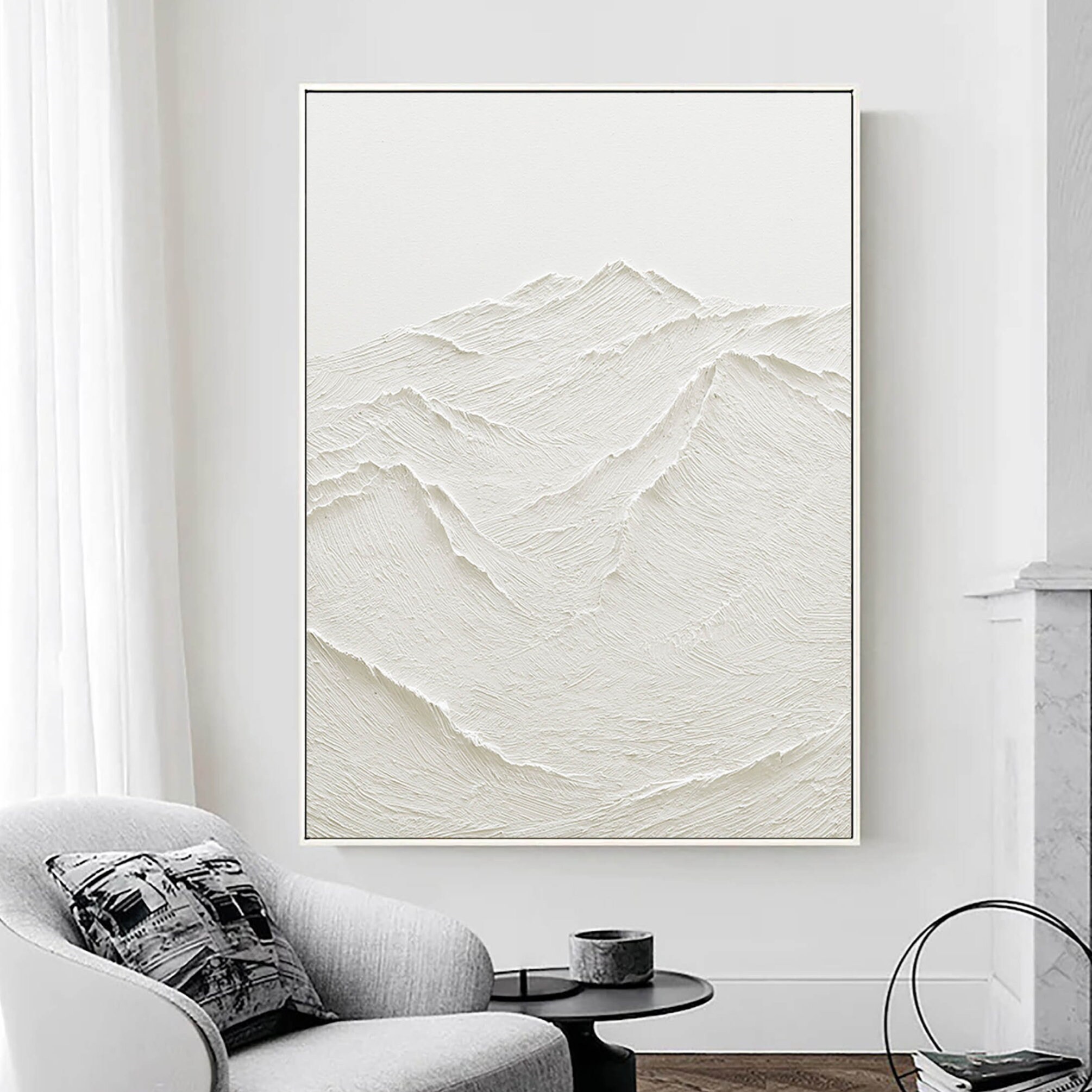 Large White Abstract Painting 3D White Texture Painting Mountain