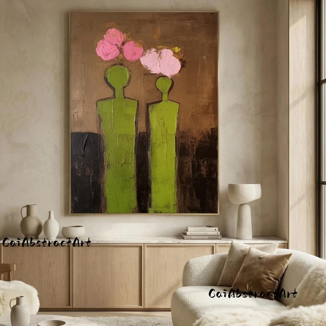 Wabi Sabi Neutral Abstract Woman Canvas Brown Green Textured Oil ...