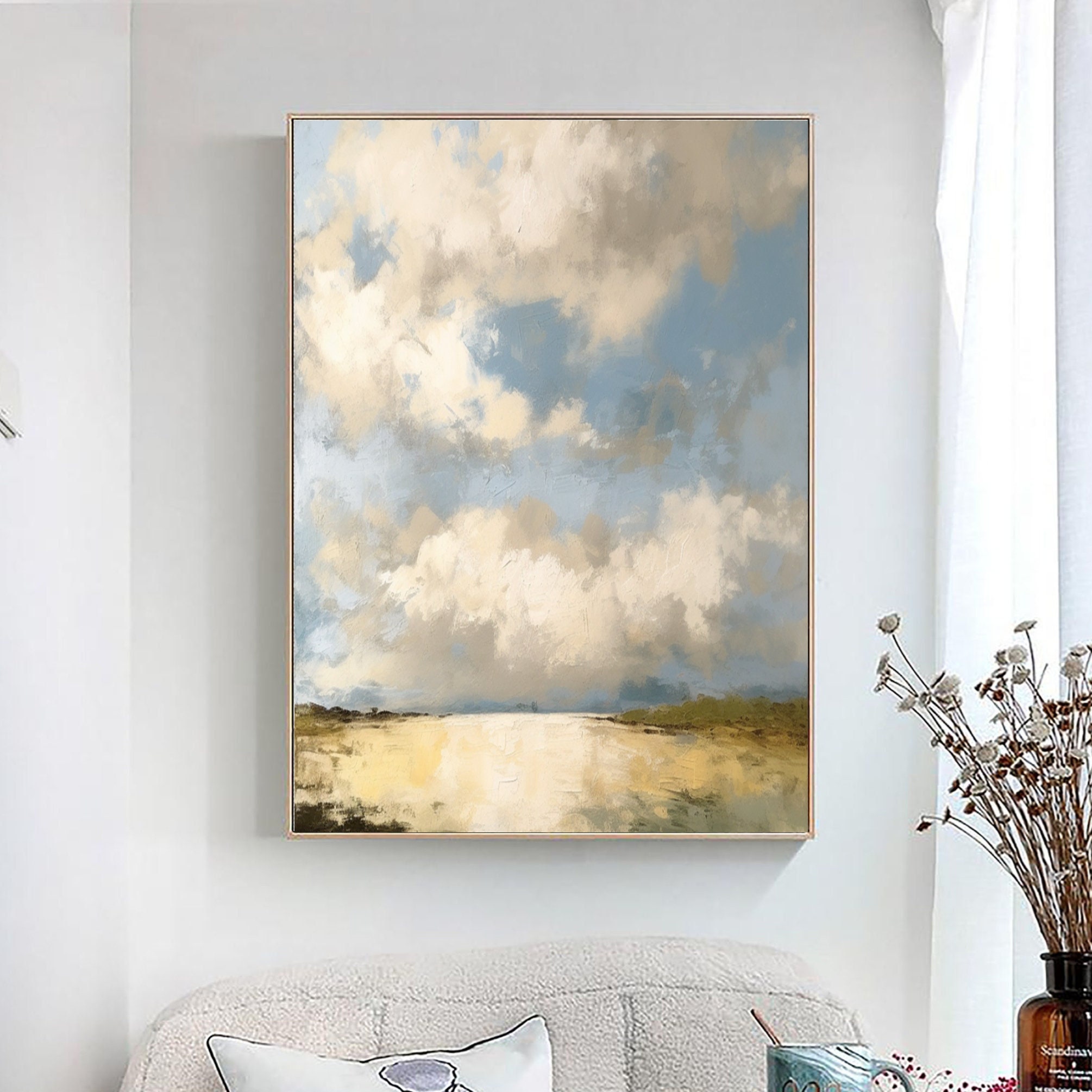 Sky and Clouds Abstract Painting White Cloud Wall Art Natural Scenery ...