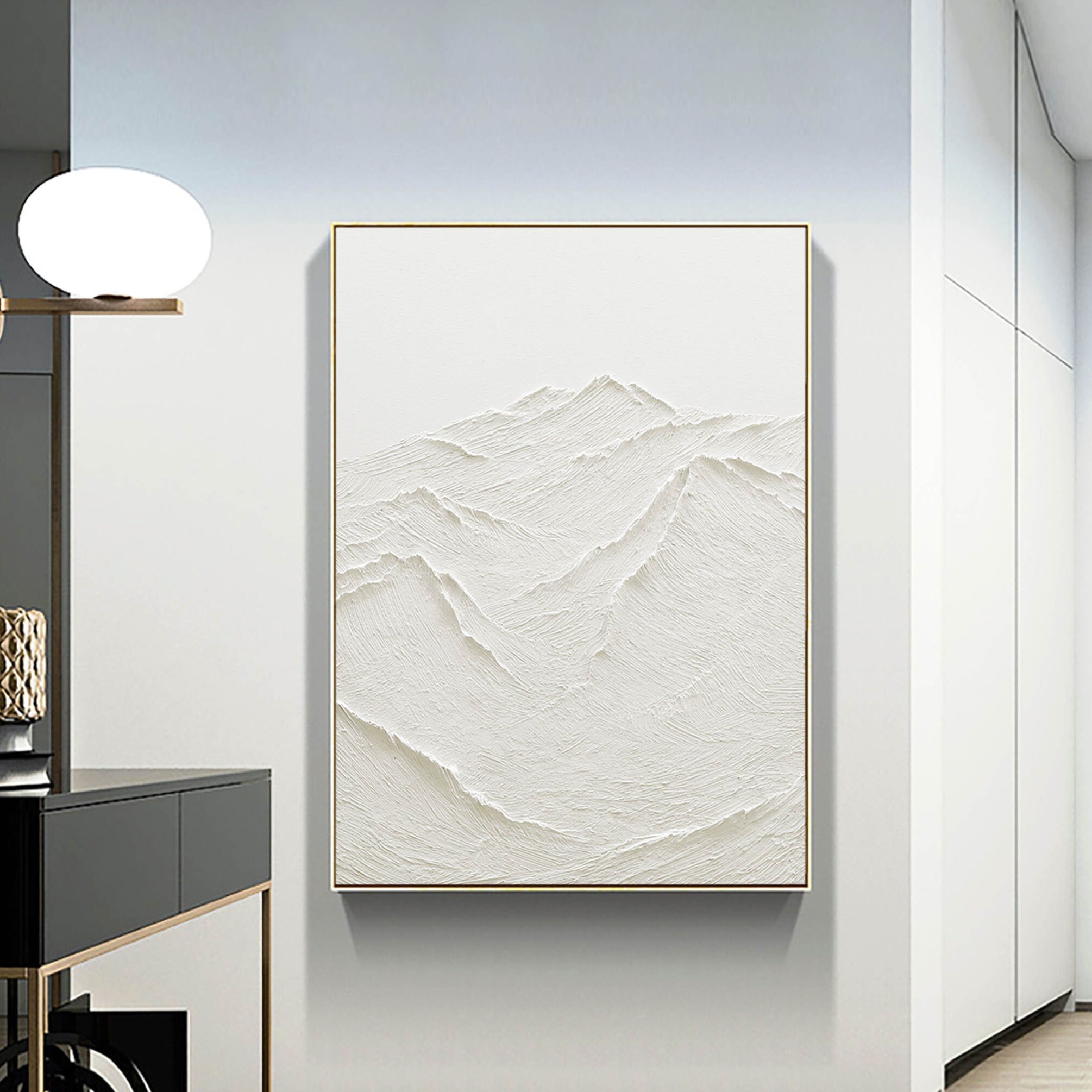 Large White Abstract Painting 3D White Texture Painting Mountain