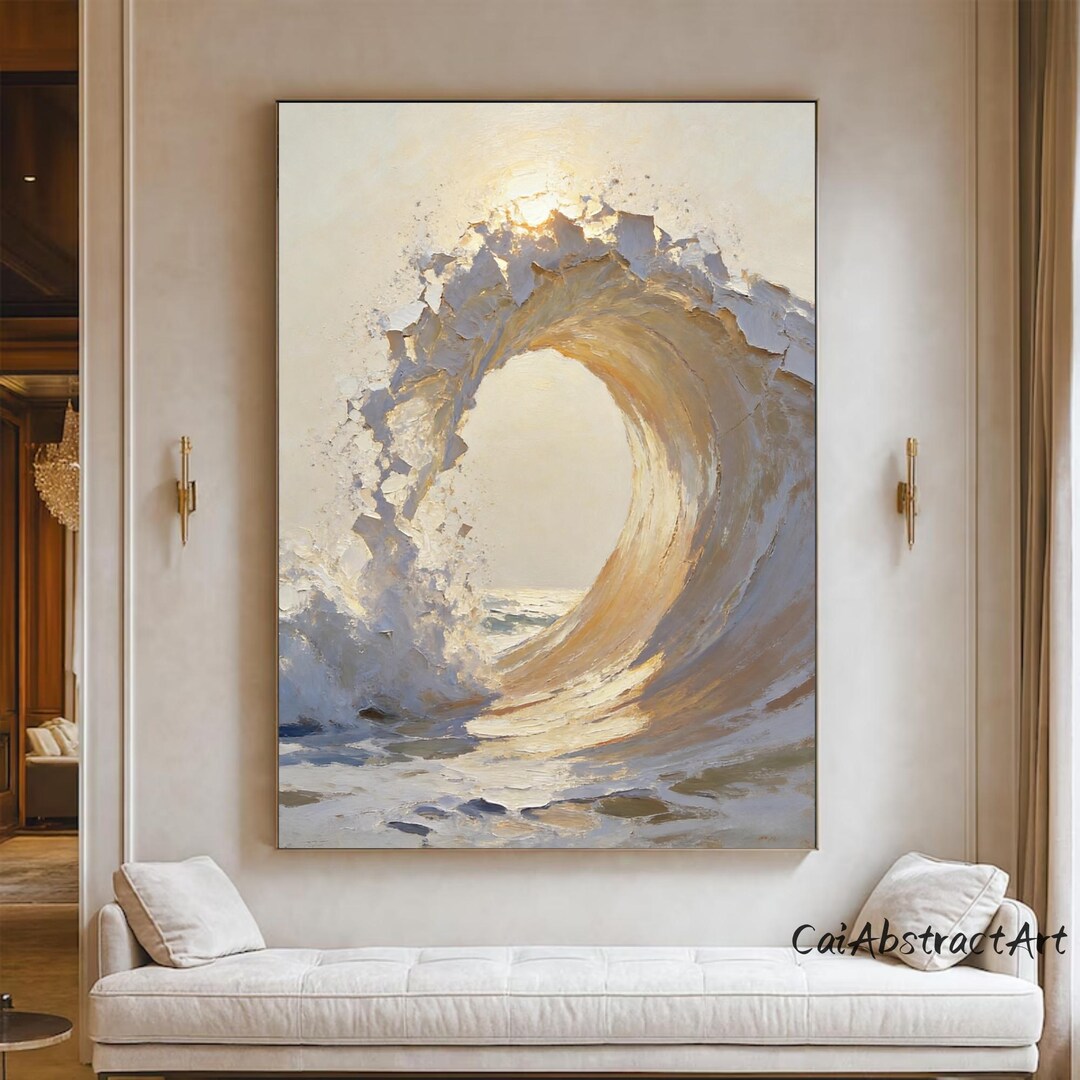 Textured Seascape Oil Painting, Abstract Sunset Beach Art on Canvas - Etsy