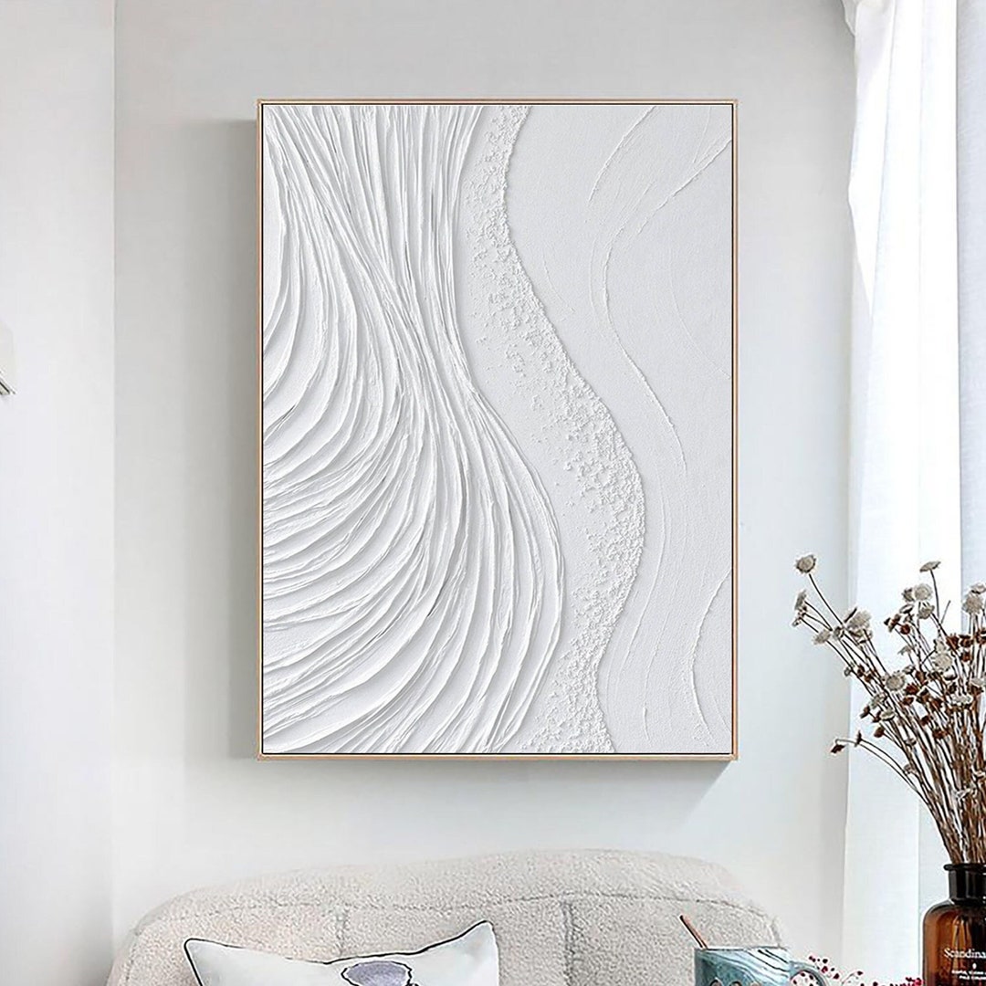 Large White Textured Painting: 3D Minimalist Abstract Wall Art - Etsy