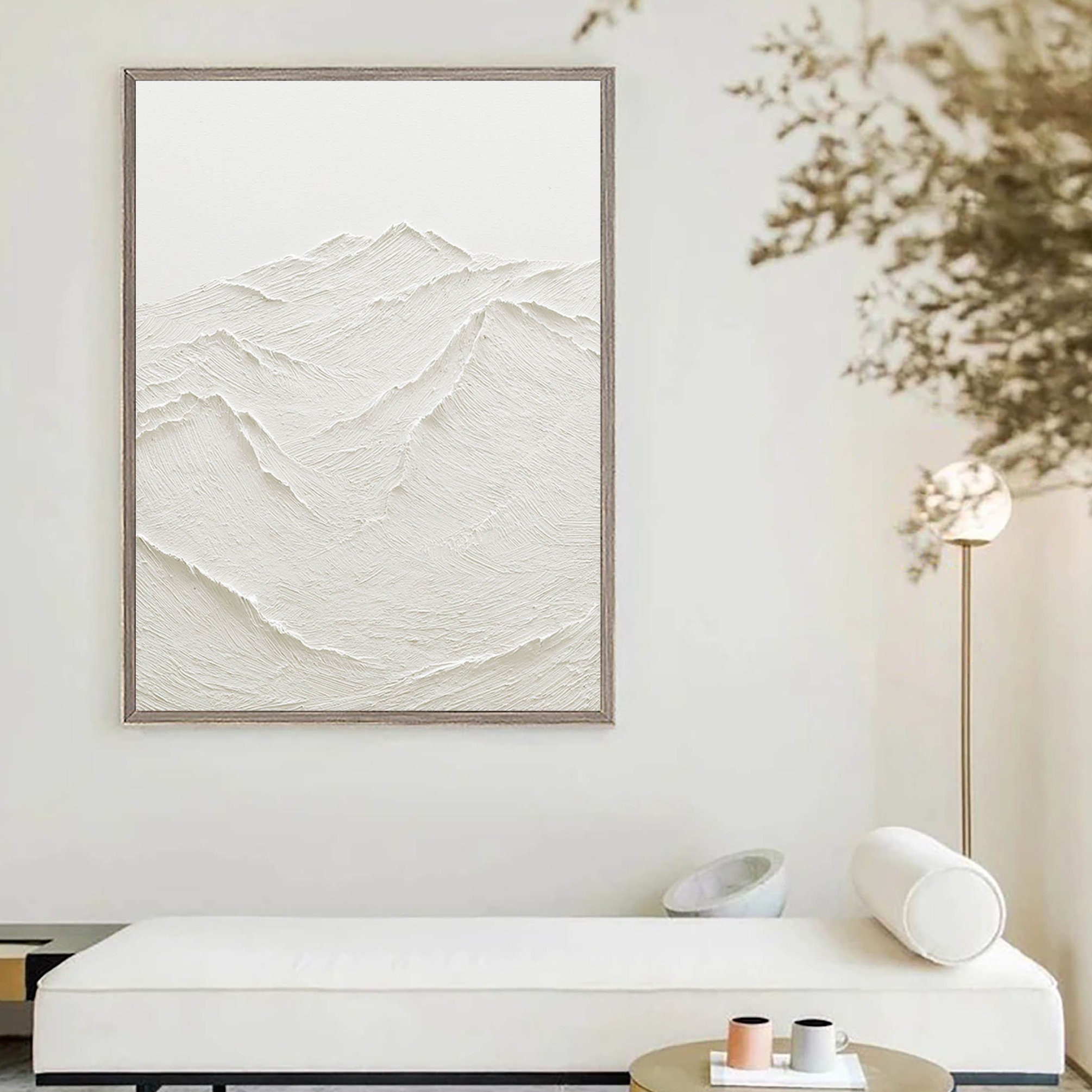 Large White Abstract Painting 3D White Texture Painting Mountain