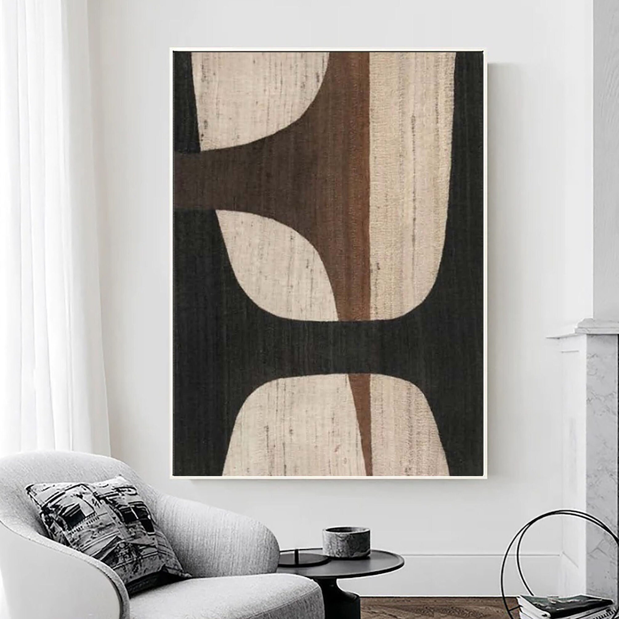 Beige & Black Abstract Painting on Canvas: Wabi Sabi Minimalist Art