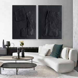 Black Textured Abstract Painting Set: Minimalist Wall Art - Etsy