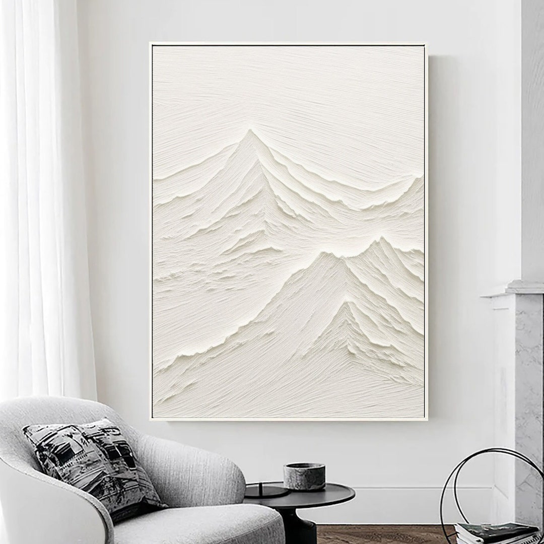 Large White Mountain Painting: 3D Textured Minimalist Art - Etsy