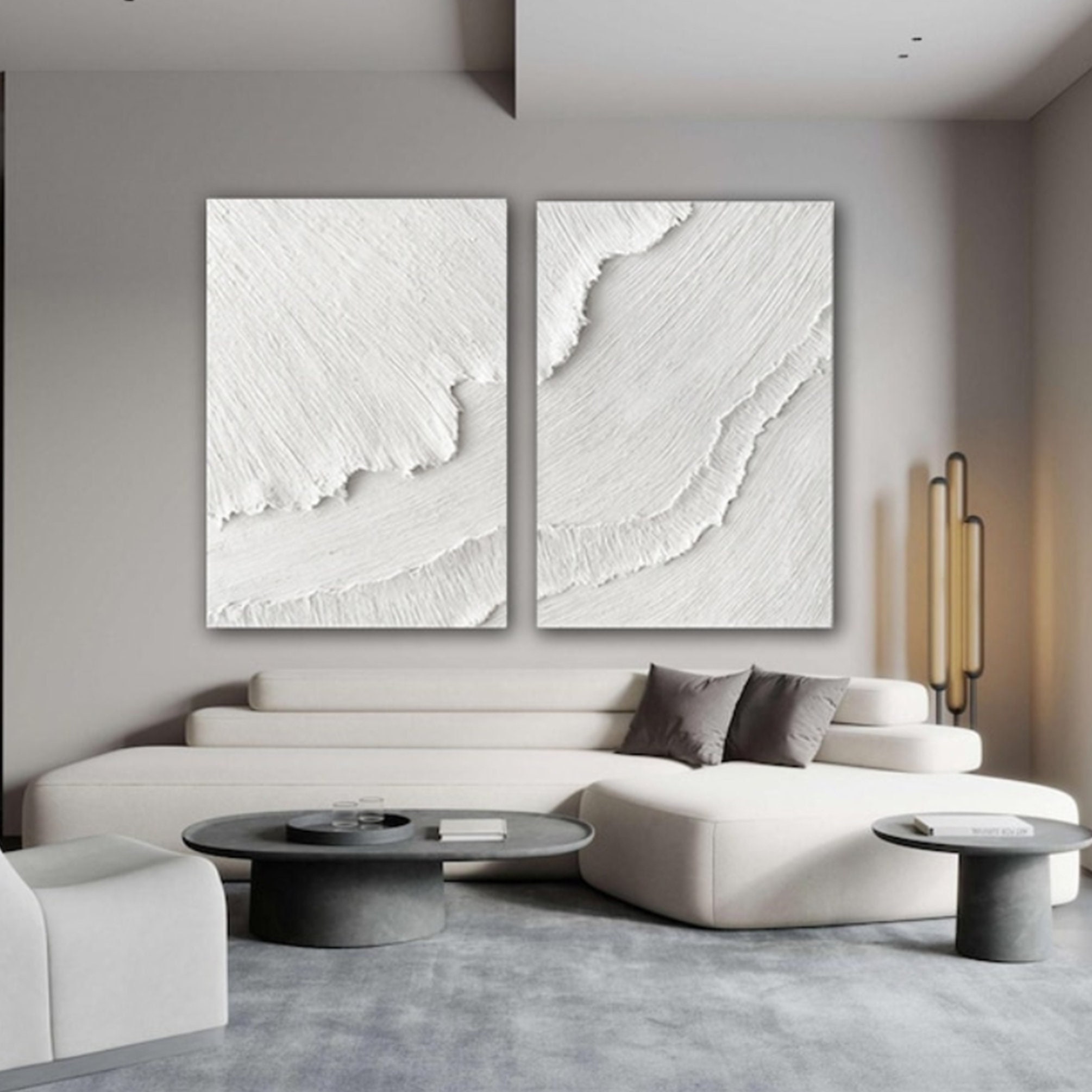 Set of 2 White 3D Wave Painting: Minimalist Textured Wall Art - Etsy
