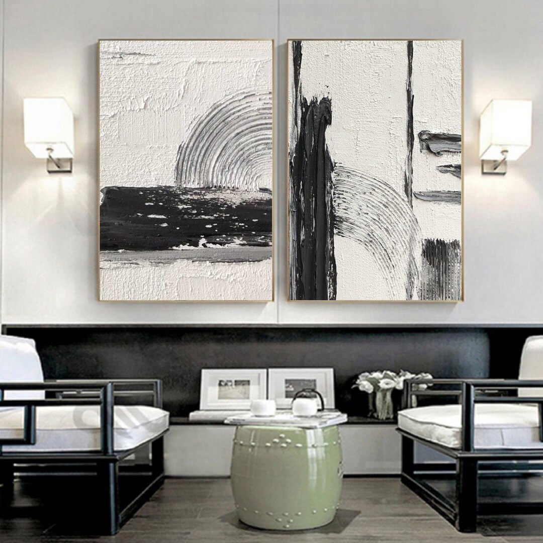 Black and White Texture Abstract Painting: Minimalist Canvas Wall Art ...