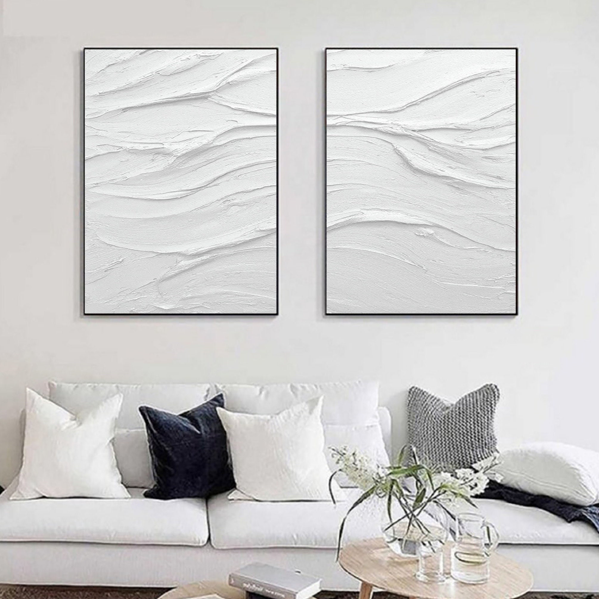 White Painting White 3D Textured Painting White Wall Painting Set of 2