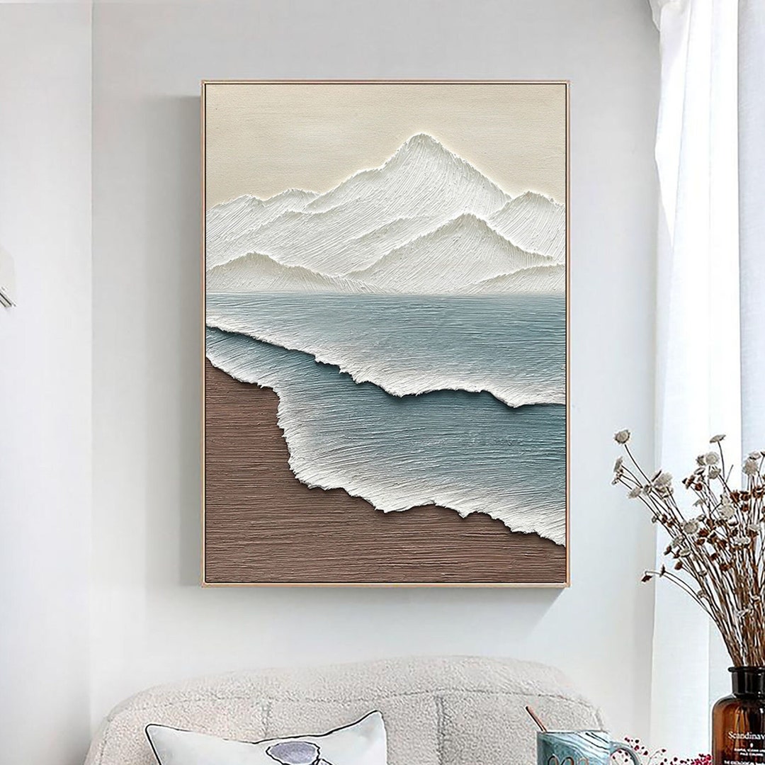 3D Texture Mountain Painting: Abstract Beach Waves, Minimalist Wall Art ...