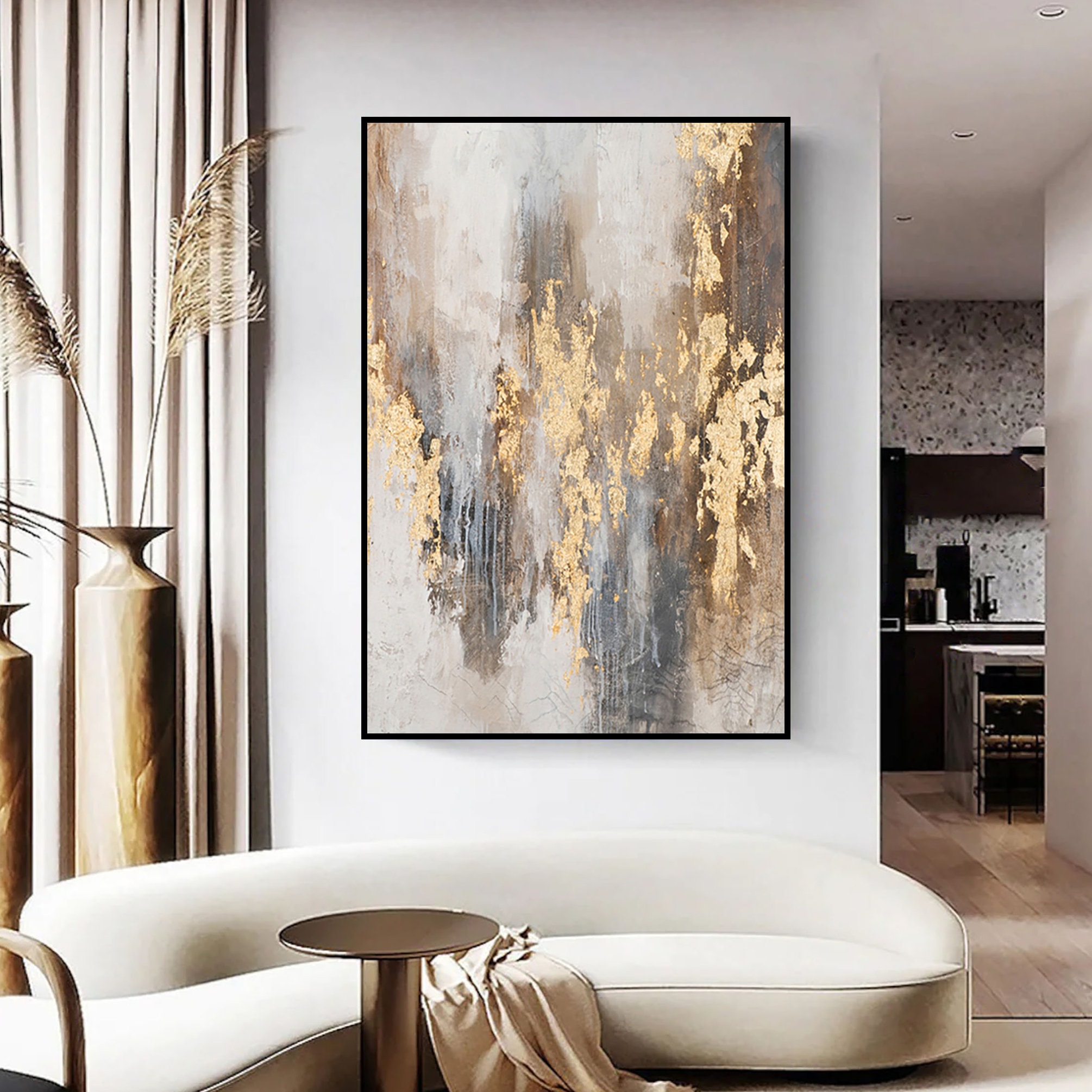 Beige Gold Abstract Painting: Modern Minimalist Wall Art - Etsy