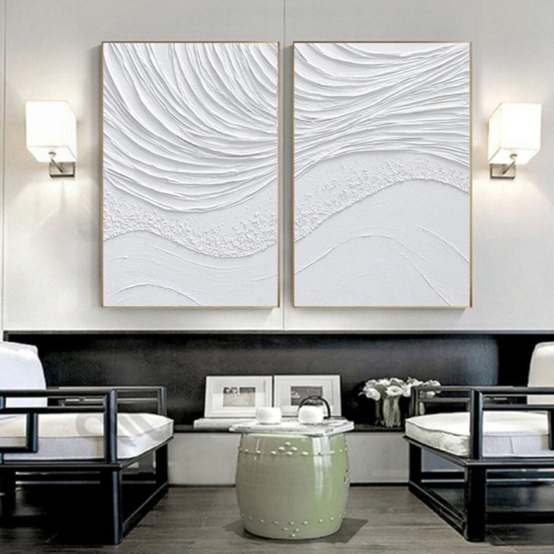 Set of 2: White Abstract 3D Textured Painting - Minimalist Wall Art - Etsy