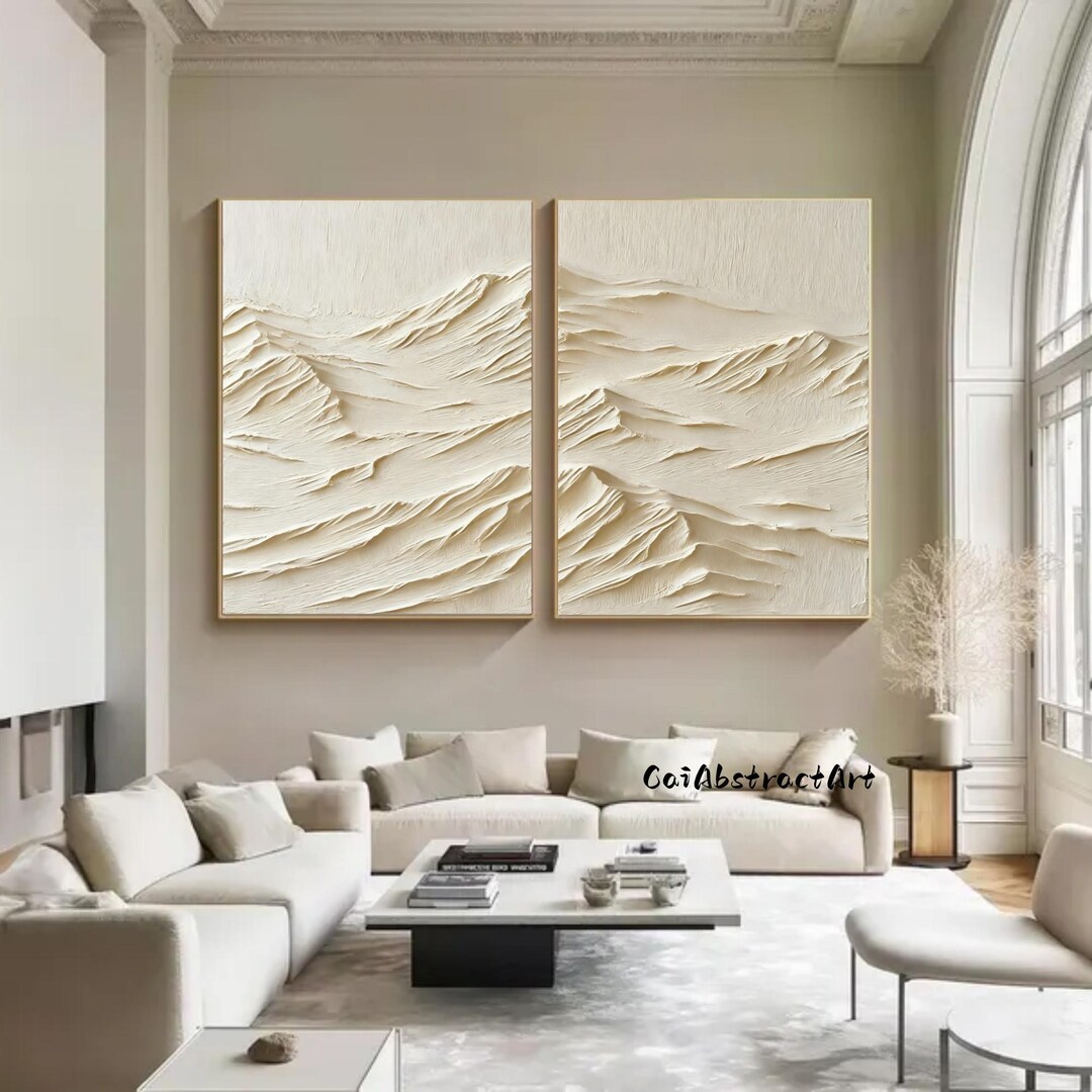Textured Mountain Landscape Painting: Beige Abstract Oil Canvas Art - Etsy