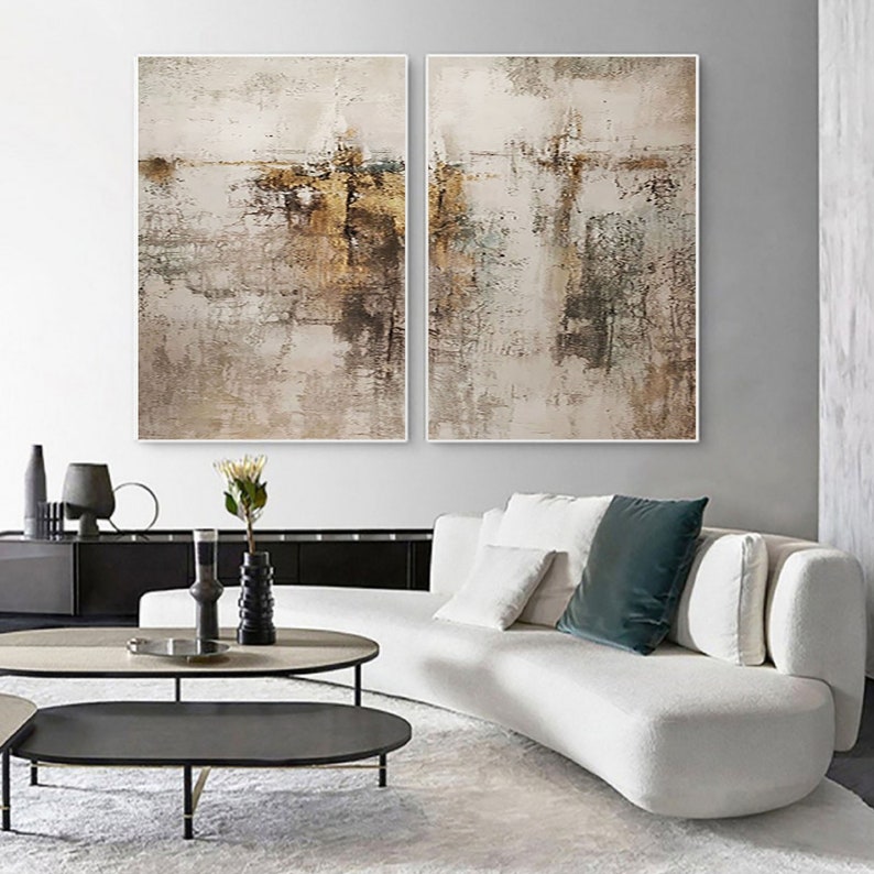 Set of 2 Brown Painting Brown Wall Art Brown Abstract Painting Brown