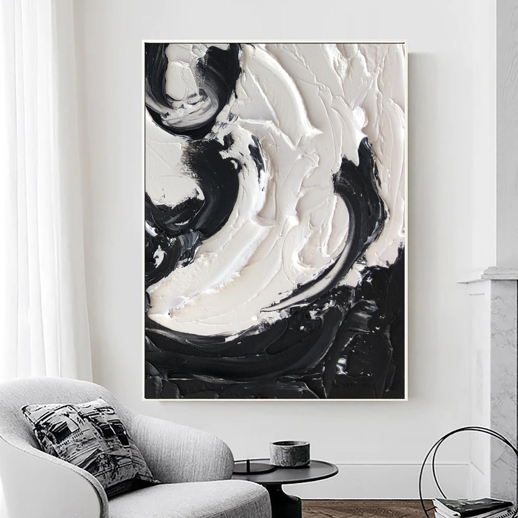 Textured Black And White Abstract Painting Modern Minimalist Wall Art Textured Black And White Abstract Painting Modern Minimalist Wall Art