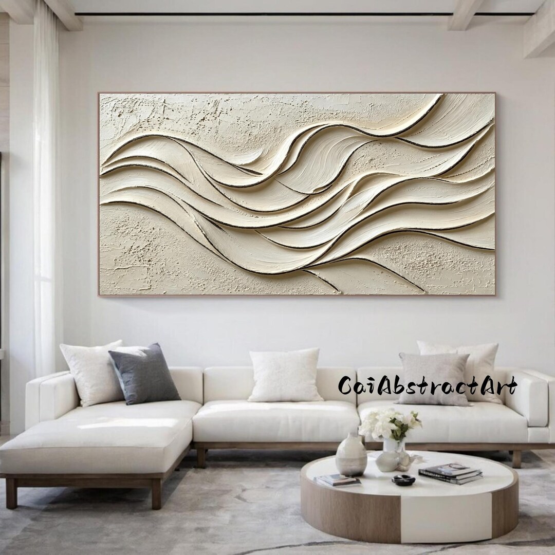 3D Ocean Waves Textured Wall Art Beige Wabi-sabi Wall Art Minimalist ...
