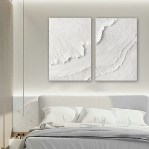 Set of 2 White 3D Wave Painting: Minimalist Textured Wall Art - Etsy