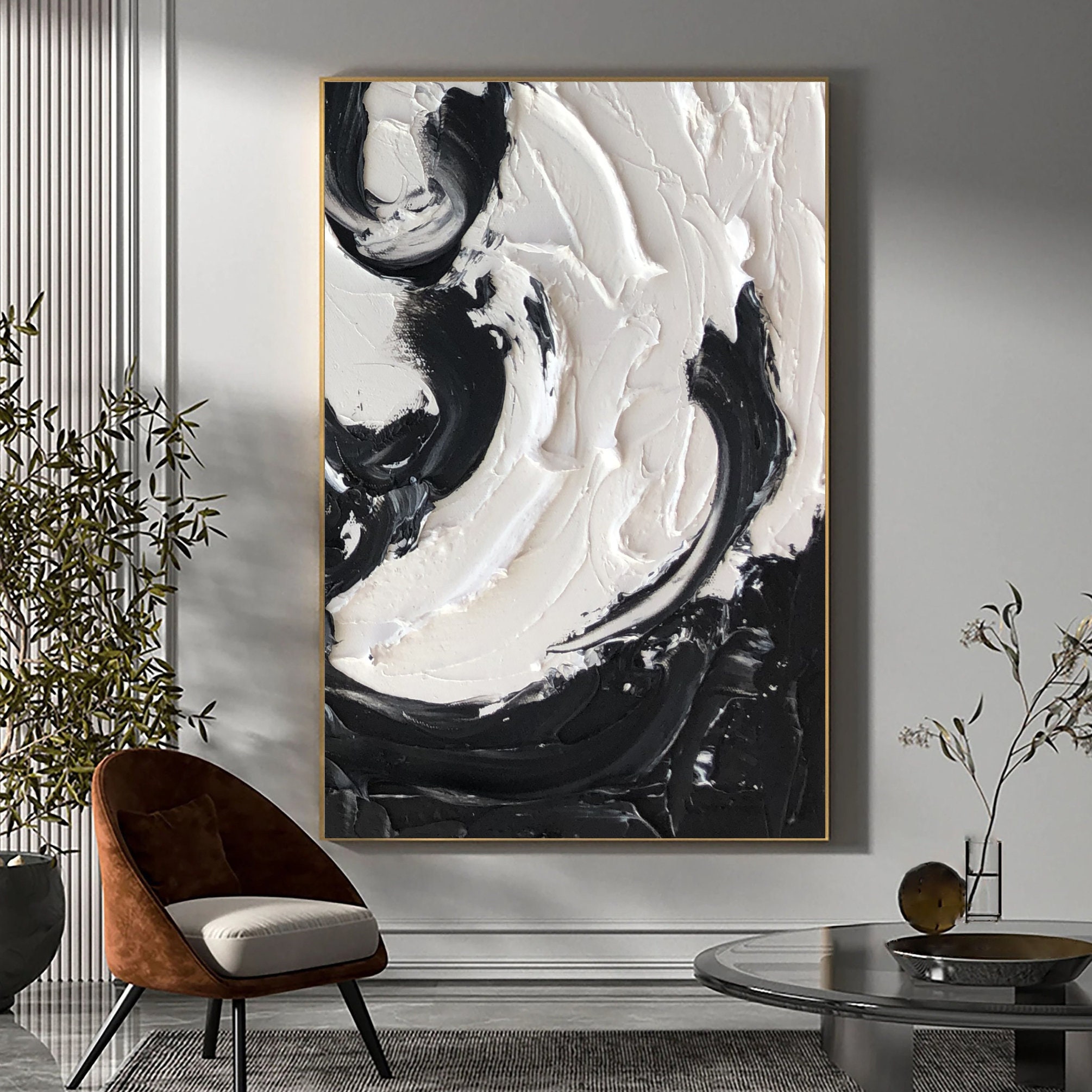 Textured Black and White Abstract Painting: Modern Minimalist Wall Art ...