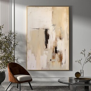 Modern Beige Abstract Painting Large Black Minimalist Wall Art Beige ...