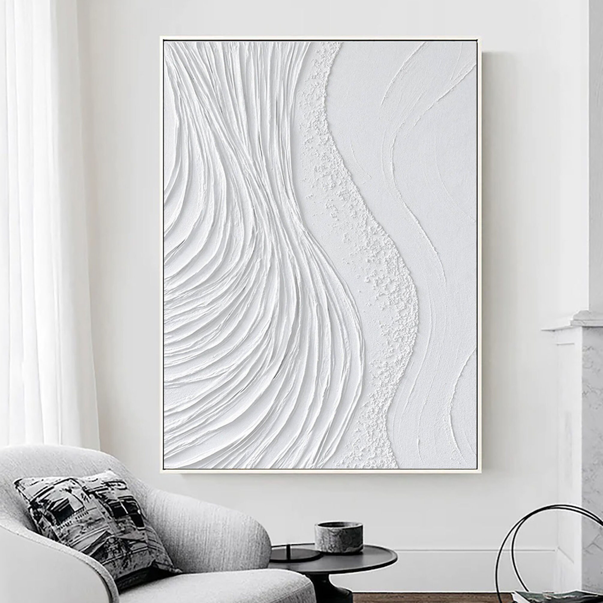 Large White Textured Painting 3D Minimalist White Textured Wall Art ...