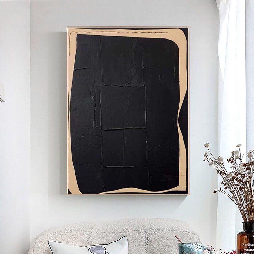 Beige Wabi Sabi Wall Art Beige Minimalist Painting Black Beige Textured ...