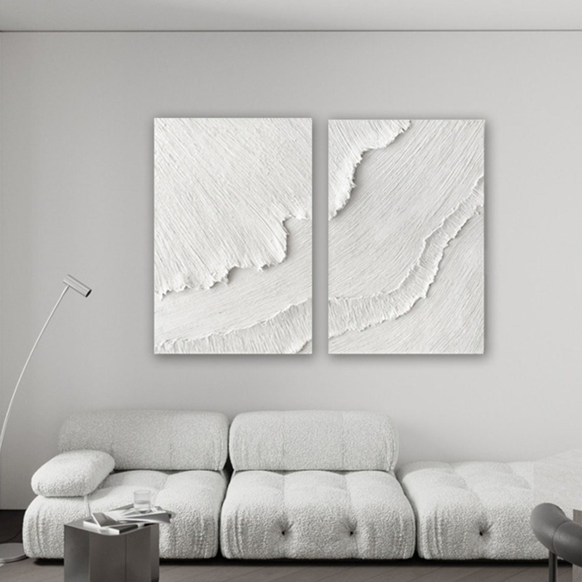 Set of 2 White 3D Wave Painting: Minimalist Textured Wall Art - Etsy