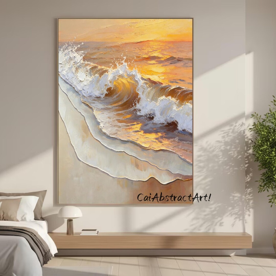 Large Sunset Ocean Painting, Abstract Seascape Art on Canvas - Etsy