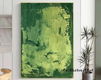 Großes abstraktes grünes Ölgemälde: Moderne Wandkunst
