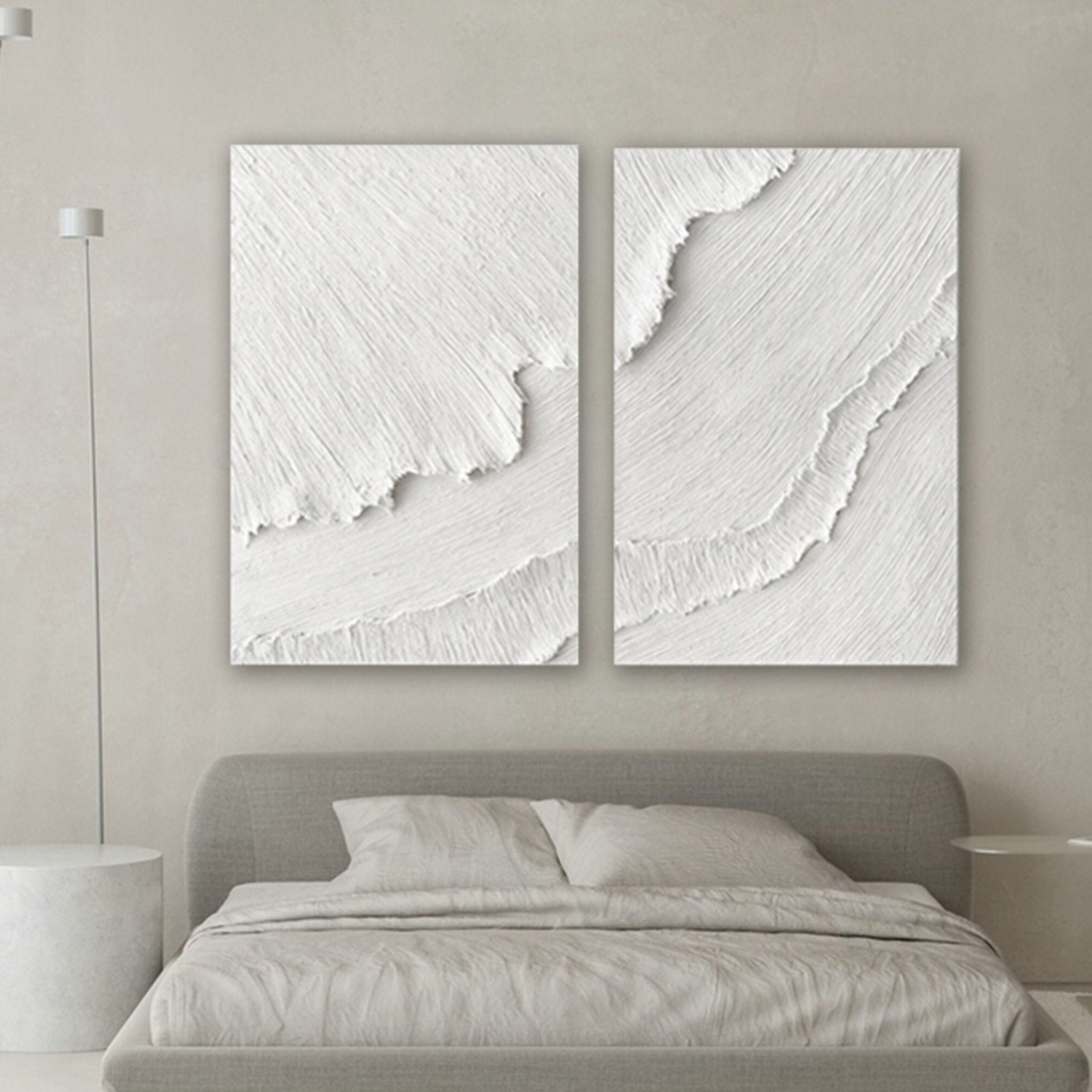 Set of 2 White 3D Wave Painting: Minimalist Textured Wall Art - Etsy