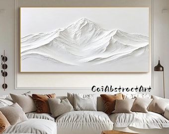 Modern Abstract White Mountain Art, Layered Texture Abstract Landscape,   Neutral Canvas Decor