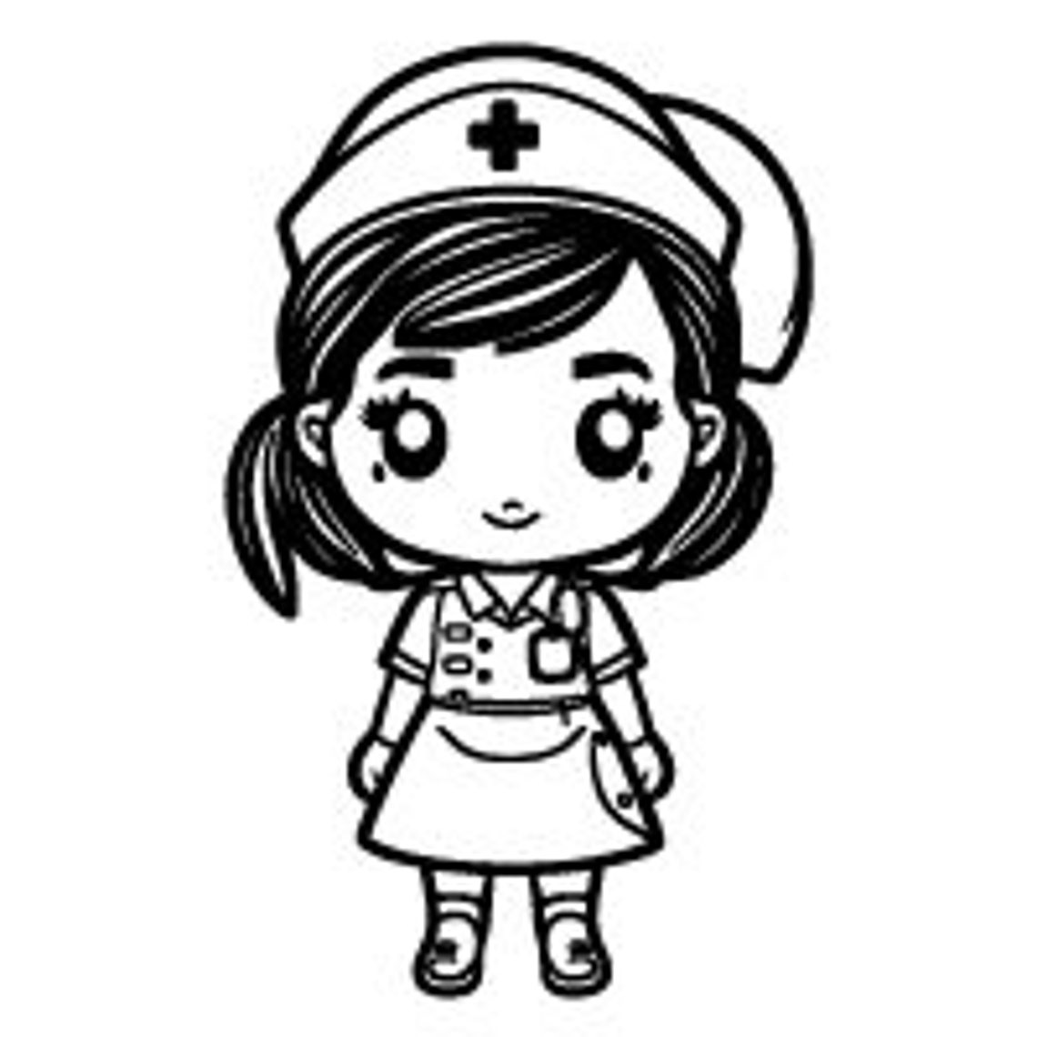 Cute Nurse Cartoon Black And White Svg Ai Eps Illustrations Vectors 