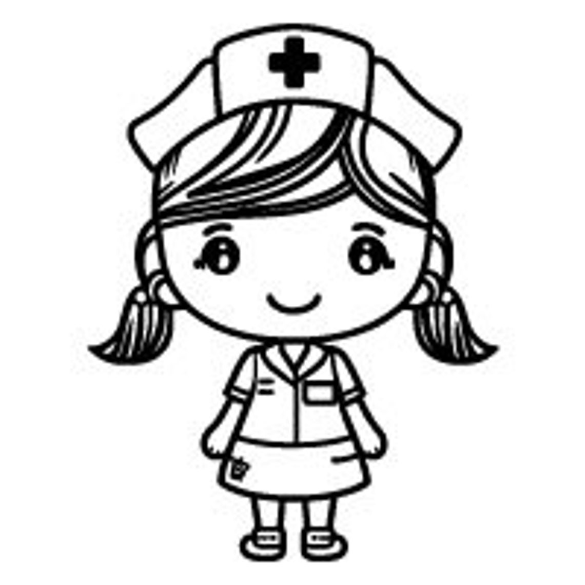 Cute Nurse Cartoon Black And White Svg Ai Eps Illustrations Vectors 
