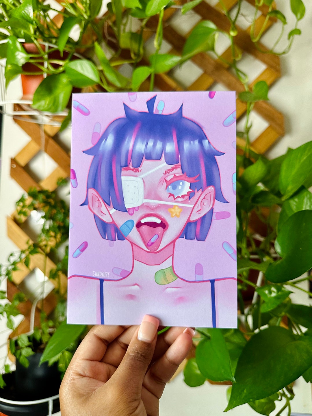 Pill Candy Girl Art Print Aesthetic Art Print Pastel Cute Girl Art Etsy